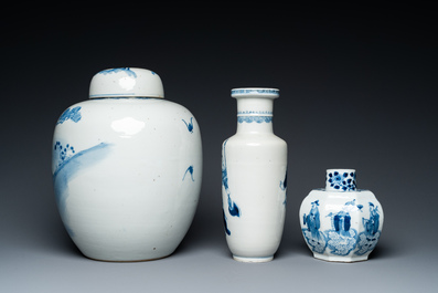 Three Chinese blue and white vases, 19th C.