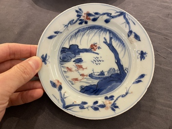 A Chinese blue, white and copper-red ko-sometsuke 'fisherman' dish for the Japanese market, Tianqi