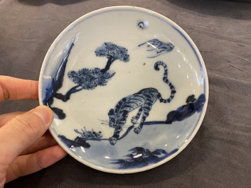 A Chinese blue and white ko-sometsuke 'tiger' dish for the Japanese market, Tianqi/Chongzhen