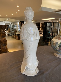 A tall Chinese Dehua blanc de Chine Guanyin, seal mark, Qing