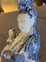 A Chinese blue and white Guanyin with child, Cai Fu Ji 蔡福記 mark, Republic