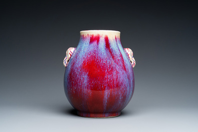 A Chinese flamb&eacute;-glazed 'hu' vase, 19/20th C.