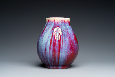 A Chinese flamb&eacute;-glazed 'hu' vase, 19/20th C.