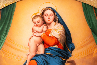 Aim&eacute;e Perlet (active 1798-1854): 'Virgin with Child' after Dominique Ingres' 'The Vow of Louis XIII', Paris porcelain plaque, dated 1848