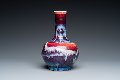 A Chinese flamb&eacute;-glazed bottle vase, 19th C.