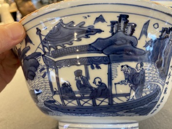 Bol &agrave; d&eacute;cor de l'ode &agrave; la Falaise rouge en porcelaine de Chine en bleu et blanc, &eacute;poque Transition