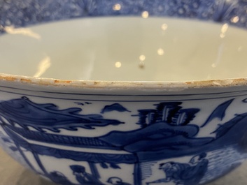 A Chinese blue and white 'Ode to the Red Cliff' bowl, Transitional period