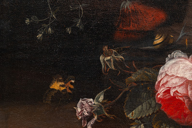 Van Verendael, Nicolaes (1640-1691, attr. &agrave;): Urne au bouquet de fleurs avec papillon, huile sur toile