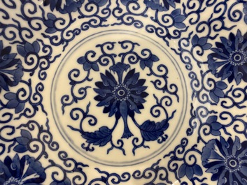 A Chinese blue and white 'lotus scroll' dish, Guangxu mark and of the period