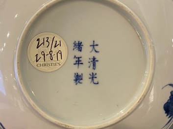 A Chinese blue and white 'lotus scroll' plate, Guangxu mark and of the period