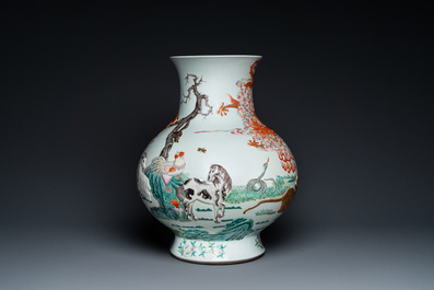 An impressive large relief-molded Chinese famille rose 'Twelve zodiac animals' vase, Qianlong mark, 19th C.