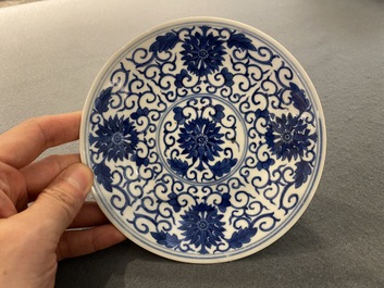 A Chinese blue and white 'lotus scroll' plate, Guangxu mark and of the period