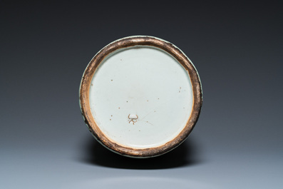 A Chinese blue and white celadon-ground 'immortals' vase, 19th C.