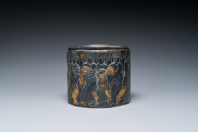 A probably Byzantine parcel-gilt silver pyxis, possibly Italy, 14th C. or later