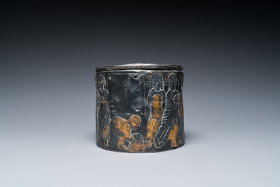 A probably Byzantine parcel-gilt silver pyxis, possibly Italy, 14th C. or later