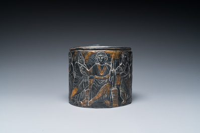 A probably Byzantine parcel-gilt silver pyxis, possibly Italy, 14th C. or later