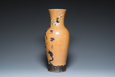 A Chinese light brown-ground Nanking 'dragon' vase, Chenghua mark, 19th C.