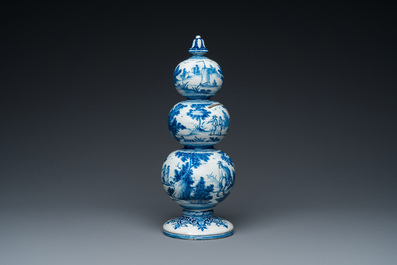 An exceptional Dutch Delft blue and white triple gourd money bank, early 18th C.