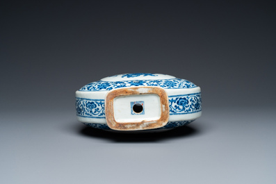 A Chinese blue and white Ming-style 'peaches' moonflask or 'bianhu', Jiaqing mark and of the period