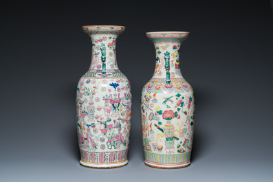 Two Chinese famille rose 'antiquities' vases, 19th C.