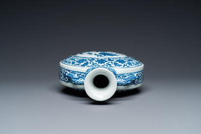 A Chinese blue and white Ming-style 'peaches' moonflask or 'bianhu', Jiaqing mark and of the period