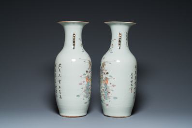 A pair of Chinese famille rose 'female immortals' vases, 19/20th C.