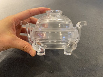 A Chinese transparent glass censer and cover, probably Qing
