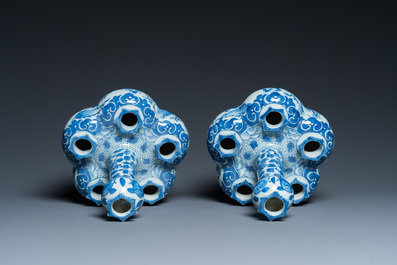 A pair of Chinese blue and white flower vases, 19th C.