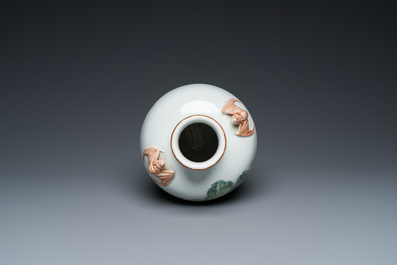 A Chinese famille verte 'meiping' vase with a fine landscape, Republic