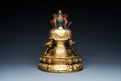 Grand Bouddha Amitayus en bronze dor&eacute;, Chine, 19/20&egrave;me