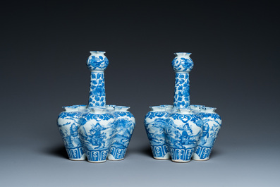 A pair of Chinese blue and white flower vases, 19th C.