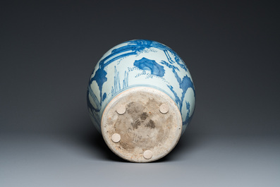 A Chinese blue and white 'qilin and phoenix' vase, Transitional period