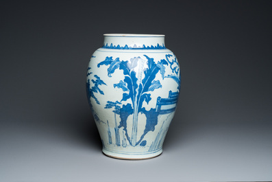 A Chinese blue and white 'qilin and phoenix' vase, Transitional period