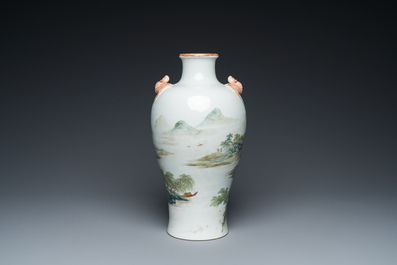 A Chinese famille verte 'meiping' vase with a fine landscape, Republic