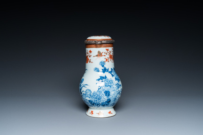 A Chinese blue and white covered ewer, a bowl and two sauceboats, Kangxi/Qianlong