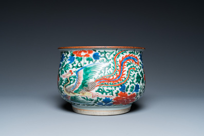 A Chinese wucai 'phoenixes' censer, Transitional period