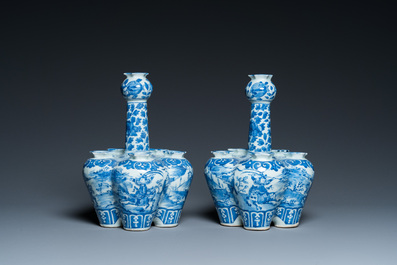 A pair of Chinese blue and white flower vases, 19th C.