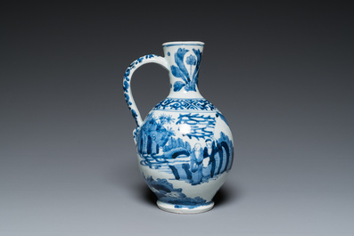 A Japanese blue and white jug with figures in a landscape, Edo, 17th C.