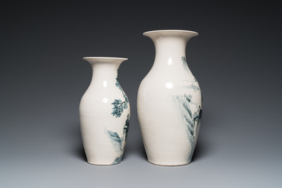 Two Chinese grisaille vases, one with a Jinhe 錦合 mark, Fengxi Chaozhou kilns, 19/20th C.