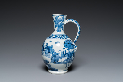 A Japanese blue and white jug with figures in a landscape, Edo, 17th C.