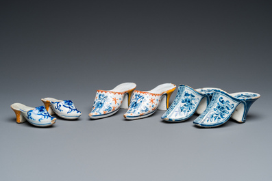 Three pairs of Dutch Delft slippers, 18/19th C.