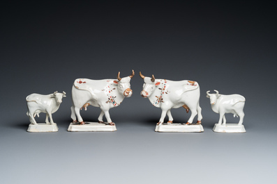 Four pairs of Dutch Delft cows, 18th C.