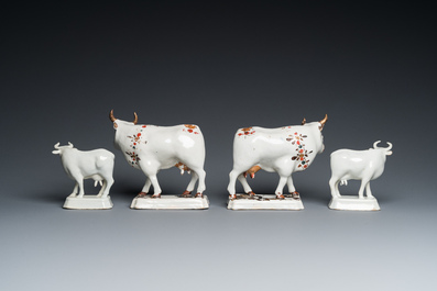 Four pairs of Dutch Delft cows, 18th C.