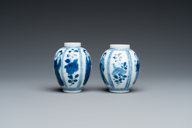 Paire de petits vases en porcelaine de Chine en bleu et blanc, Kangxi