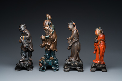 Vier Chinese Fuzhou of Foochow lakwerk figuren, 19/20e eeuw