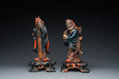 Twee grote Chinese Fuzhou of Foochow lakwerk onsterfelijken, 19/20e eeuw