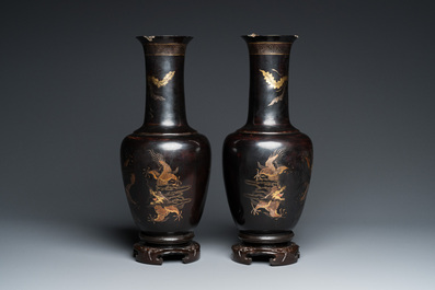 Paire de vases en laque de Fuzhou or Foochow, Chine, 19&egrave;me