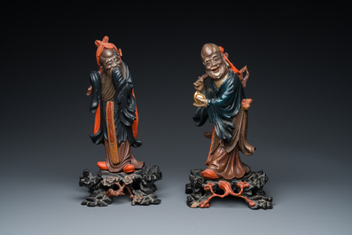 Two large Chinese Fuzhou or Foochow lacquer figures of immortals, 19/20th C.