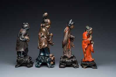 Vier Chinese Fuzhou of Foochow lakwerk figuren, 19/20e eeuw