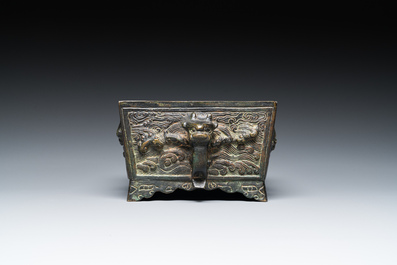 A Chinese inscribed square bronze censer, Ming